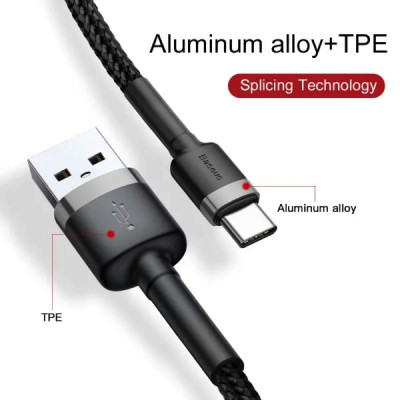 Кабель Baseus Cafule Cable USB For Type-C 3A 0.5m Gray+Black Кабель Baseus Cafule Cable USB For Type-C 3A 0.5m Gray+Black