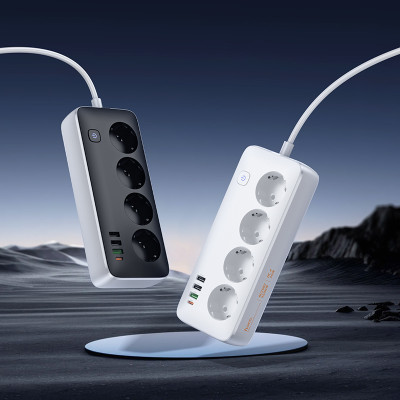 Мережевий подовжувач HOCO AC22 Sunlight 4-bit (PD30W/1C3A) desktop socket (EU/GER) White