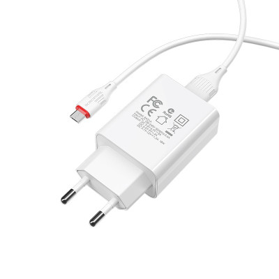 Мережевий зарядний пристрій з кабелем BOROFONE BA21A Long journey single port QC3.0 charger set(Micro) 18W White Мережевий зарядний пристрій з кабелем BOROFONE BA21A Long journey single port QC3.0 charger set(Micro) 18W White