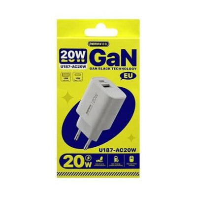 Мережевий зарядний пристрій REMAX GaN Fast Charging Charger A+C U187-AC20W EU Мережевий зарядний пристрій REMAX GaN Fast Charging Charger A+C U187-AC20W EU