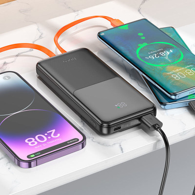 Зовнішній акумулятор HOCO J119 Sharp charger 22.5W+PD20 fully compatible power bank with digital display and cable(10000mAh) Black