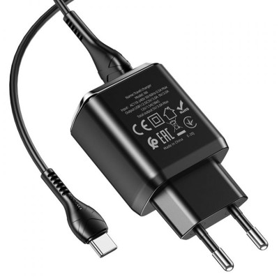 Мережевий зарядний пристрій HOCO N6 Charmer dual port QC3.0 charger set(Type-C) 18W Black Мережевий зарядний пристрій HOCO N6 Charmer dual port QC3.0 charger set(Type-C) 18W Black