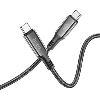 Кабель HOCO S51 Type-C to Type-C 100W, 1.2m, nylon, zinc+TPE connectors, Black