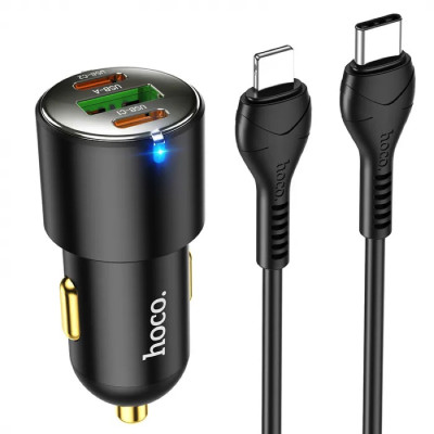 Автомобільний зарядний пристрій HOCO NZ6 PD45W 3-port(2C1A) car charger set(Type-C to iP) Black Автомобільний зарядний пристрій HOCO NZ6 PD45W 3-port(2C1A) car charger set(Type-C to iP) Black