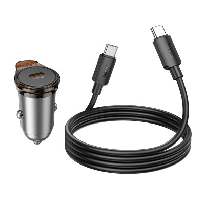 Автомобільний зарядний пристрій HOCO NZ16 Rigorous single port PD30W car charger set(C to C) Metal Grey Автомобільний зарядний пристрій HOCO NZ16 Rigorous single port PD30W car charger set(C to C) Metal Grey