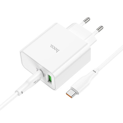 Мережевий зарядний пристрій HOCO C113A Awesome PD65W dual port(1A1C) charger set(Type-C to Type-C) White