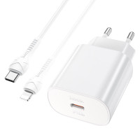 Мережевий зарядний пристрій з кабелем HOCO N22 Jetta PD25W charger set (Type-C to iP)(EU) White Мережевий зарядний пристрій з кабелем HOCO N22 Jetta PD25W charger set (Type-C to iP)(EU) White