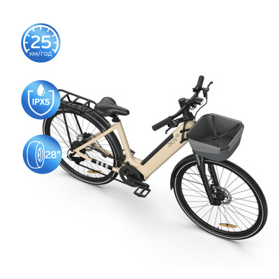 Електровелосипед OKAI EB10 Beige 28', 250(500)W, 14.4Ah, 100km, 25km\h, NFC, App, 29kg