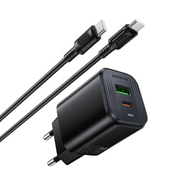 Мережевий зарядний пристрій BOROFONE BAS85A Star PD30W+QC3.0 charger set (C to C) (EU) Black