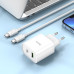 Мережевий зарядний пристрій з кабелем HOCO C80A Plus Rapido PD20W+QC3.0 charger set(Type-C to Type-C) White Мережевий зарядний пристрій з кабелем HOCO C80A Plus Rapido PD20W+QC3.0 charger set(Type-C to Type-C) White