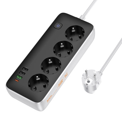Мережевий подовжувач HOCO AC22 Sunlight 4-bit(PD30W/1C3A) desktop socket(EU/GER) (1.5m) Black