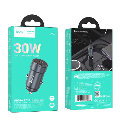 Автомобільний зарядний пристрій HOCO Z57 Glorious single-port PD30W car charger Metal Gray Автомобільний зарядний пристрій HOCO Z57 Glorious single-port PD30W car charger Metal Gray