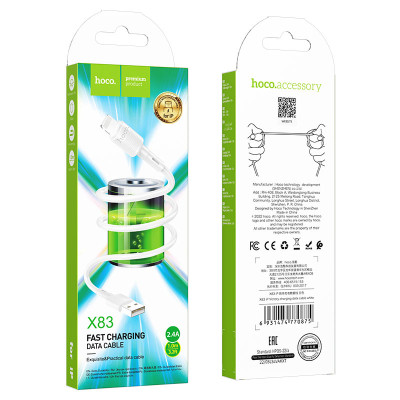 Кабель HOCO X83 USB to iP 2.4A, 1m, PVC, PVC connectors, White Кабель HOCO X83 USB to iP 2.4A, 1m, PVC, PVC connectors, White