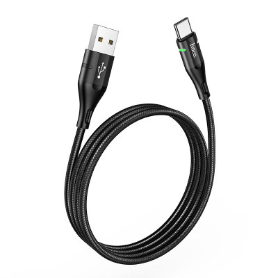 Кабель HOCO U93 USB to Type-C 3A, 1.2m, nylon, aluminum connectors, light indicator, Black Кабель HOCO U93 USB to Type-C 3A, 1.2m, nylon, aluminum connectors, light indicator, Black
