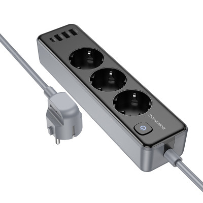 Мережевий подовжувач BOROFONE BAC8 Power 3-position socket(1C3A)(EU/GER)(L=3M) Black Мережевий подовжувач BOROFONE BAC8 Power 3-position socket(1C3A)(EU/GER)(L=3M) Black
