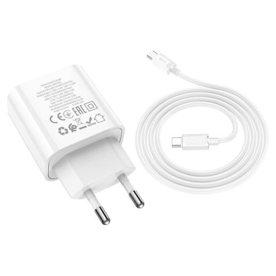 Мережевий зарядний пристрій з кабелем HOCO C80A Plus Rapido PD20W+QC3.0 charger set(Type-C to Type-C) White Мережевий зарядний пристрій з кабелем HOCO C80A Plus Rapido PD20W+QC3.0 charger set(Type-C to Type-C) White