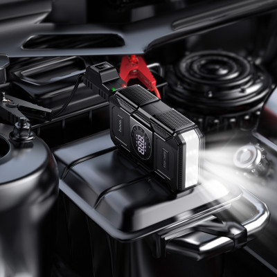 Автомобільний пуско-зарядний пристрій з насосом HOCO QS6 Clever Intelligent air pump+emergency start-up power bank(8000mAh) Black