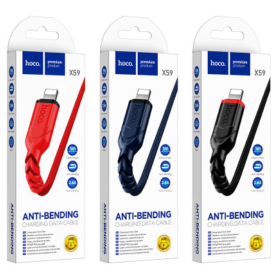Кабель HOCO X59 USB to iP 2.4A, 1m, nylon, TPE connectors, Black Кабель HOCO X59 USB to iP 2.4A, 1m, nylon, TPE connectors, Black