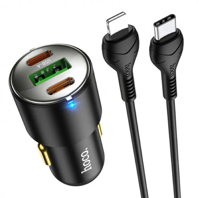 Автомобільний зарядний пристрій HOCO NZ6 PD45W 3-port(2C1A) car charger set(Type-C to iP) Black Автомобільний зарядний пристрій HOCO NZ6 PD45W 3-port(2C1A) car charger set(Type-C to iP) Black