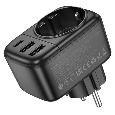 Мережевий фільтр BOROFONE BAC14 Wide 1-socket wall outlet (1C2A) (EU/GER) Black Мережевий фільтр BOROFONE BAC14 Wide 1-socket wall outlet (1C2A) (EU/GER) Black