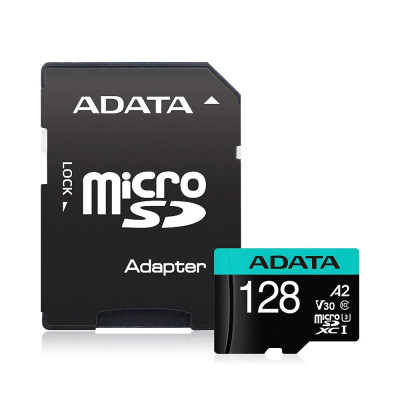 Карта пам'яті microSDXC (UHS-1 U3) A-DATA Premier Pro 128Gb Class 10 V30S A2 (R-100Mb/s W85Mb/s) (adapter SD) Карта пам'яті microSDXC (UHS-1 U3) A-DATA Premier Pro 128Gb Class 10 V30S A2 (R-100Mb/s W85Mb/s) (adapter SD)