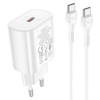 Мережевий зарядний пристрій з кабелем HOCO N22 Jetta PD25W charger set(Type-C to Type-C)(EU) White Мережевий зарядний пристрій з кабелем HOCO N22 Jetta PD25W charger set(Type-C to Type-C)(EU) White