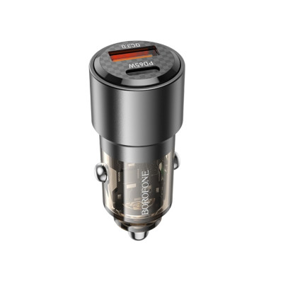 Автомобільний зарядний пристрій BOROFONE BZ20A Smart 83W dual port PD65W+QC3.0 car charger Transparent Black Автомобільний зарядний пристрій BOROFONE BZ20A Smart 83W dual port PD65W+QC3.0 car charger Transparent Black