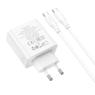 Мережевий зарядний пристрій HOCO C113A Awesome PD65W dual port(1A1C) charger set(Type-C to Type-C) White