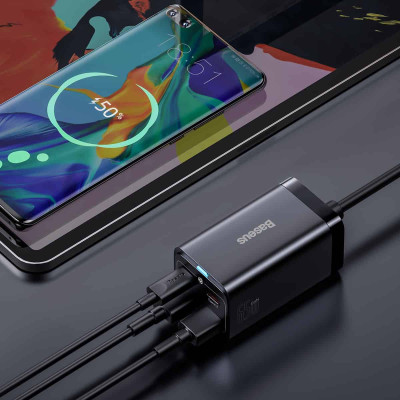 Мережевий зарядний пристрій з кабелем Baseus GaN3 Pro Desktop Fast Charger 2C+2U 65W (Cable Type-C to Type-C 100W(20V/5A) 1m) Black