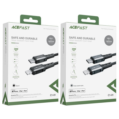 Кабель ACEFAST C1-01 Type-C to iP 3A, 1.2m, nylon, aluminum connectors, Black Кабель ACEFAST C1-01 Type-C to iP 3A, 1.2m, nylon, aluminum connectors, Black