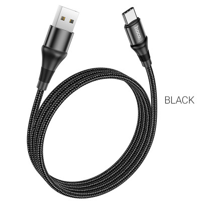 Кабель HOCO X50 USB to Type-C 3A, 1m, nylon, aluminum connectors, Black Кабель HOCO X50 USB to Type-C 3A, 1m, nylon, aluminum connectors, Black