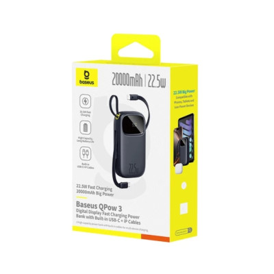 Зовнішній акумулятор Baseus EnerFill FC31 Digital Display Power Bank with 2 Built-in Cables 20000mAh 22.5W Cosmic Black