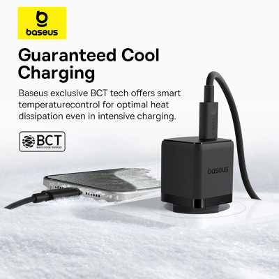 Мережевий зарядний пристрій Baseus Palm Fast Charger 1C 20W EU Cluster Black (with Baseus Mini White Cable USB-C to USB-C 60W (20V/3A) 1m Cluster Blac