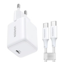 Мережевий зарядний пристрій UGREEN X513 30W USB-C GaN Fast Charger Set White EU+1M CC Cable Мережевий зарядний пристрій UGREEN X513 30W USB-C GaN Fast Charger Set White EU+1M CC Cable