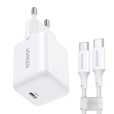 Мережевий зарядний пристрій UGREEN X513 30W USB-C GaN Fast Charger Set White EU+1M CC Cable Мережевий зарядний пристрій UGREEN X513 30W USB-C GaN Fast Charger Set White EU+1M CC Cable