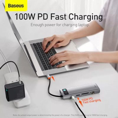 USB-хаб Baseus Metal Gleam Series 9-in-1 Multifunctional Type-C HUB Docking Station Space Gray（Type-C to HDMI*1+USB3.0*3+PD*1+RJ45*1+SD/TF*1+VGA*1)