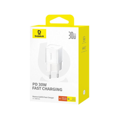 Мережевий зарядний пристрій Baseus  GaN5S Fast Charger 1C 30W EU Moon White