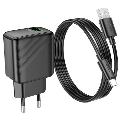 Мережевий зарядний пристрій з кабелем HOCO CS21A Rich single port QC3.0 charger set (Type-C)(EU) Black Мережевий зарядний пристрій з кабелем HOCO CS21A Rich single port QC3.0 charger set (Type-C)(EU) Black