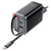 Мережевий зарядний пристрій з кабелем ACEFAST A111 PD67W GaN charger(2*USB-C+USB-A) with retractable cable Black