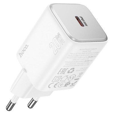 Мережевий зарядний пристрій HOCO N40 Mighty single port PD20W charger set(C to iP) White Мережевий зарядний пристрій HOCO N40 Mighty single port PD20W charger set(C to iP) White