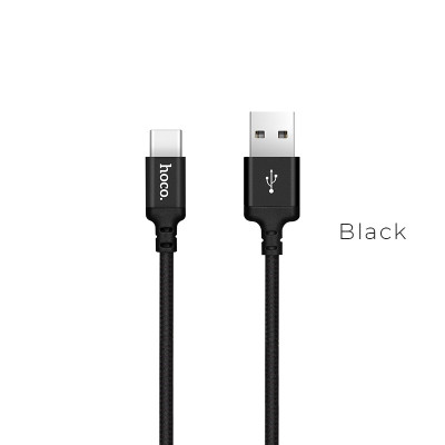 Кабель HOCO X14 USB to Type-C 2A, 2m, nylon, aluminum connectors, Black Кабель HOCO X14 USB to Type-C 2A, 2m, nylon, aluminum connectors, Black