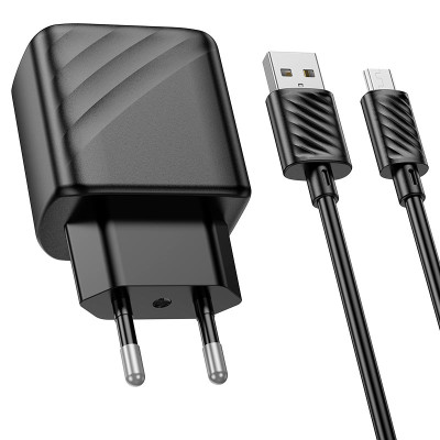 Мережевий зарядний пристрій з кабелем HOCO CS21A Rich single port QC3.0 charger set(Micro)(EU) Black