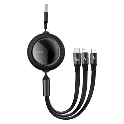 Кабель Baseus Bright Mirror 2 Series Retractable 3-in-1 Fast Charging Data Cable USB to M+L+C 66W 1.1m Black Кабель Baseus Bright Mirror 2 Series Retractable 3-in-1 Fast Charging Data Cable USB to M+L+C 66W 1.1m Black