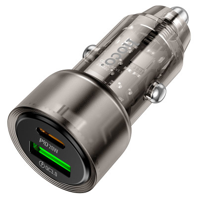 Автомобільний зарядний пристрій HOCO Z52 Spacious PD38W (1C1A) car charger Transparent Black Автомобільний зарядний пристрій HOCO Z52 Spacious PD38W (1C1A) car charger Transparent Black