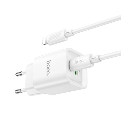 Мережевий зарядний пристрій з кабелем HOCO C147A Charm PD20W+QC3.0 charger set (C to iP)(EU) White Мережевий зарядний пристрій з кабелем HOCO C147A Charm PD20W+QC3.0 charger set (C to iP)(EU) White