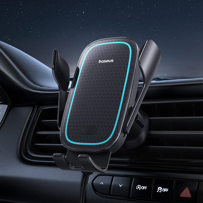 Автотримач для телефона з БЗП Baseus Milky Way Pro Series Wireless Charging Electric Car Mount Phone Holder 15W Cluster Black