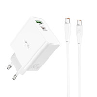 Мережевий зарядний пристрій HOCO C113A Awesome PD65W dual port(1A1C) charger set(Type-C to Type-C) White