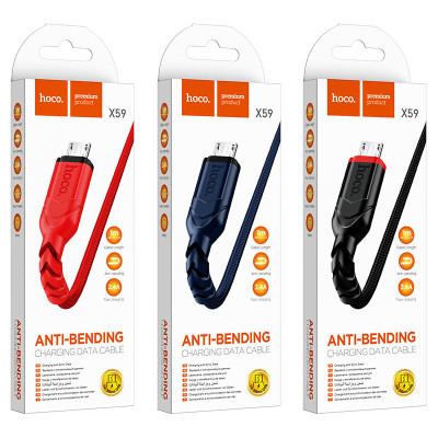 Кабель HOCO X59 USB to Micro 2.4A, 1m, nylon, TPE connectors, Black Кабель HOCO X59 USB to Micro 2.4A, 1m, nylon, TPE connectors, Black