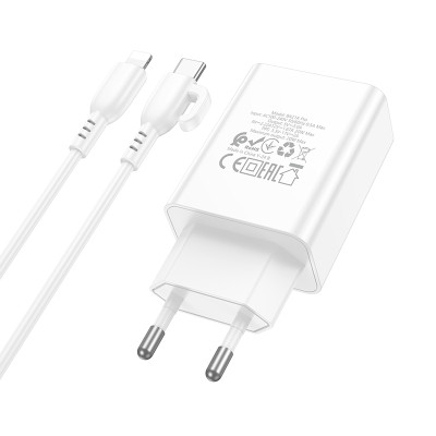 Мережевий зарядний пристрій з кабелем BOROFONE BA21A Pro Long journey single port PD20W charger set(C to iP) White Мережевий зарядний пристрій з кабелем BOROFONE BA21A Pro Long journey single port PD20W charger set(C to iP) White