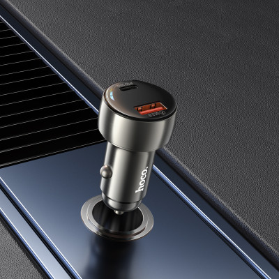 Автомобільний зарядний пристрій HOCO Z50 Leader 48W dual-port PD30W+QC3.0 car charger with digital display Metal Grey Автомобільний зарядний пристрій HOCO Z50 Leader 48W dual-port PD30W+QC3.0 car charger with digital display Metal Grey